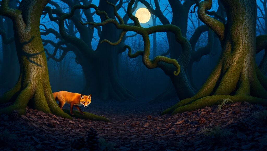 Twilight Wanderer in Forest Shadows – free AI stock image