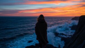 Twilight’s Embrace on the Cliff – free AI stock image