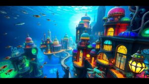 Underwater City: A Bioluminescent Dream – free AI stock image