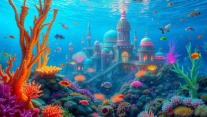 Underwater City in Coral Reef – free AI stock image