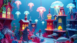Underwater City in Papercraft Style – free AI stock image