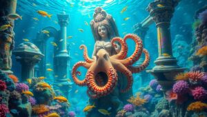 Underwater City of Bioluminescence mAQ – free AI stock image