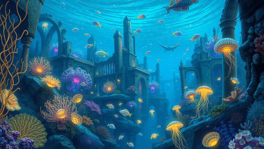 Underwater City of Bioluminescence MNJ – free AI stock image