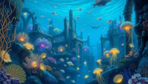 Underwater City of Bioluminescence MNJ – free AI stock image