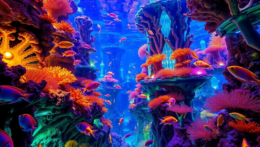 Underwater City of Coral Wonders – free AI stock image