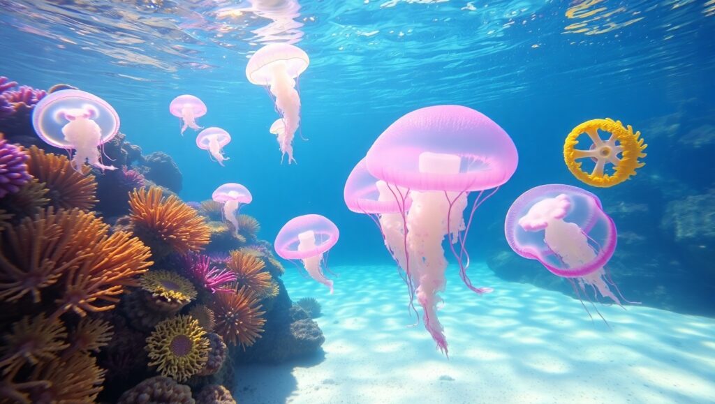 Underwater Dreams of Jellyfish – free AI stock image