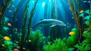 Underwater Forest of Bioluminescence – free AI stock image