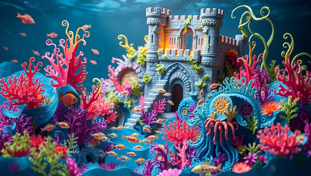 Underwater Papercraft Fantasy City – free AI stock image