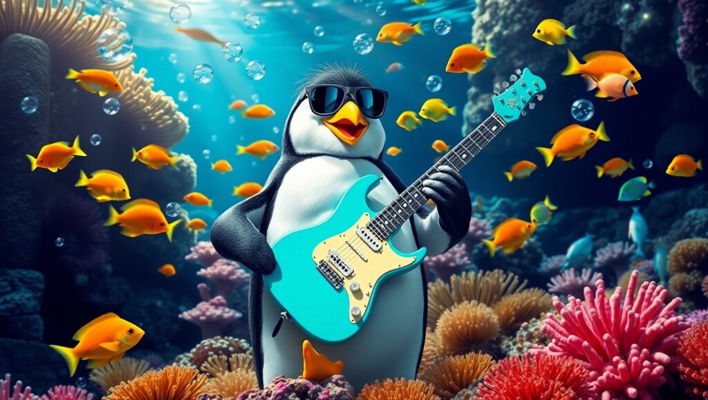 Underwater Penguin Concert Vibes – free AI stock image