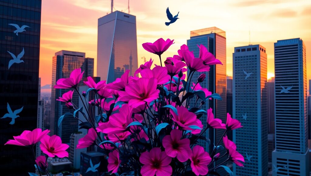 Urban Bloom: Stencil Art Scene – free AI stock image