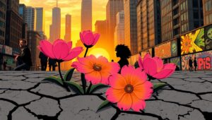 Urban Blooms in Concrete Jungle – free AI stock image