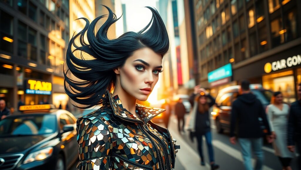 Urban Chic: Reflections of Style – free AI stock image