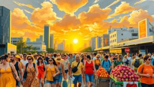 Urban Energy at Golden Hour – free AI stock image