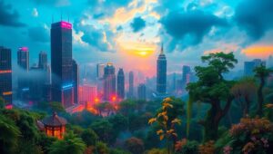 Urban Forest Fusion Landscape – free AI stock image