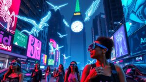 Urban Fusion of Reality and Tech – free AI stock image