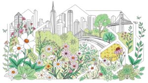 Urban Garden in Line Art Style – free AI stock image