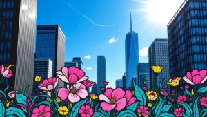 Urban Garden Stencil Art Scene – free AI stock image