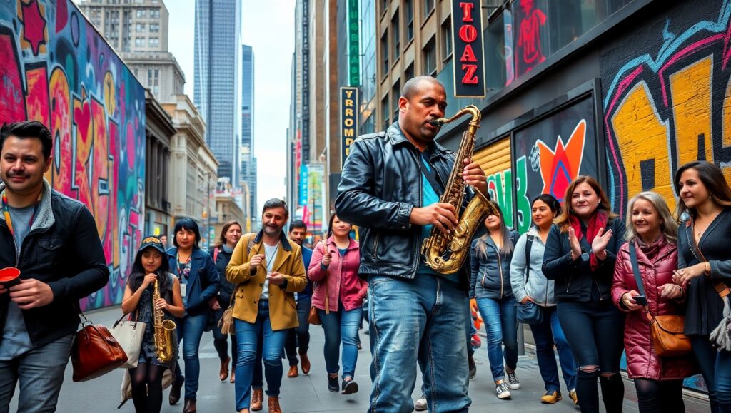 Urban Jazz: Street Life Unplugged – free AI stock image