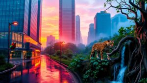 Urban Jungle: A Mixed Media Fusion – free AI stock image