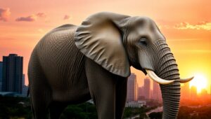 Urban Jungle: Elephant Cityscape Blend – free AI stock image