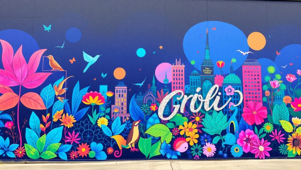 Urban Jungle Meets Vibrant Art – free AI stock image