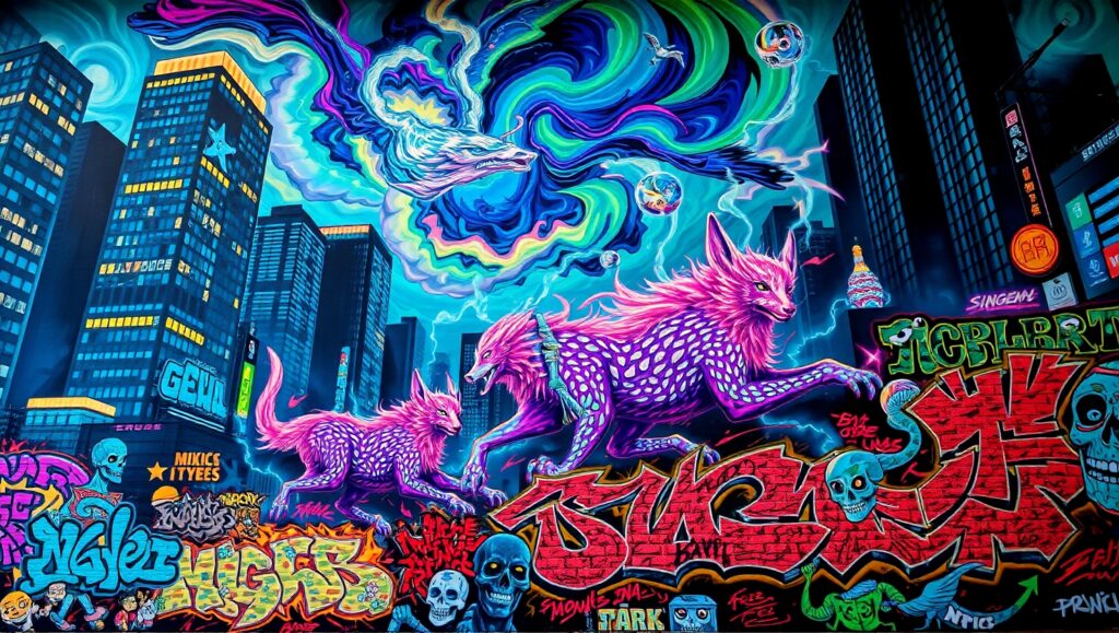 Urban Jungle: Neon Dreamscape – free AI stock image