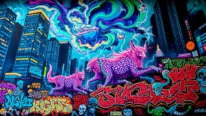 Urban Jungle: Neon Dreamscape – free AI stock image