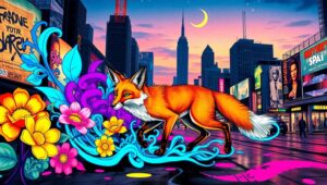 Urban Jungle: Neon Fox Escape – free AI stock image