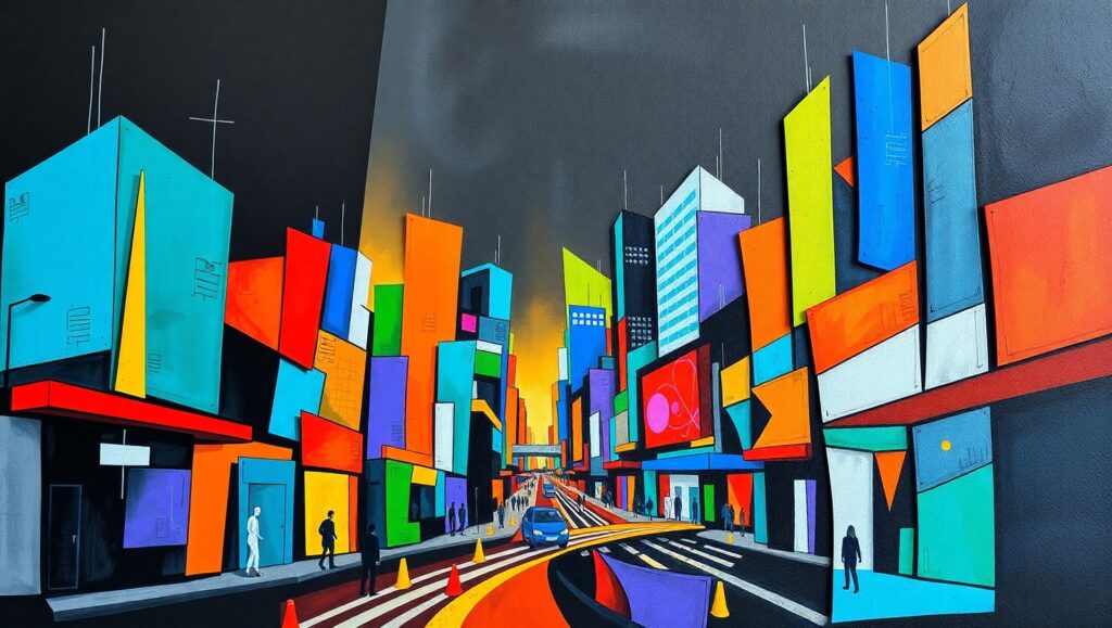 Urban Life Through Cubist Lens – free AI stock image