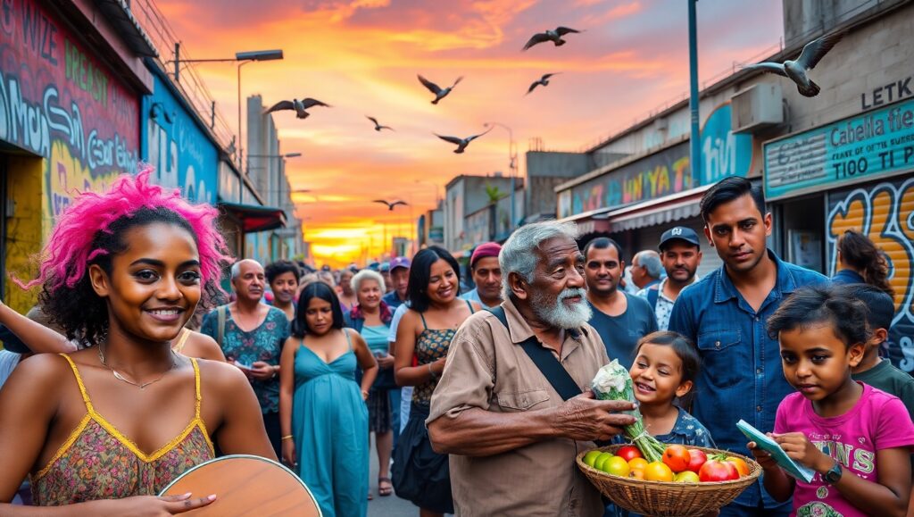 Urban Life Under Sunset Skies – free AI stock image