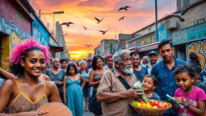 Urban Life Under Sunset Skies – free AI stock image