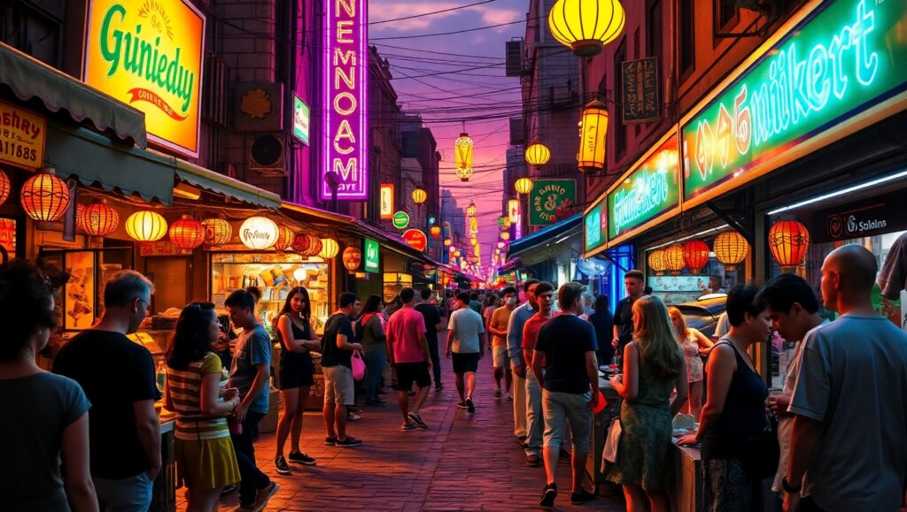 Urban Market at Dusk – free AI stock image