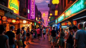 Urban Market at Dusk – free AI stock image