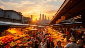 Urban Market at Sunset – free AI stock image