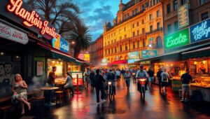 Urban Marketplace at Dusk – free AI stock image