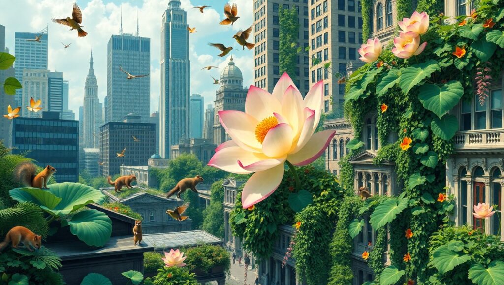 Urban Nature: A Colorful Synthesis – free AI stock image