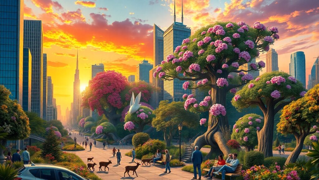 Urban Nature Collage in Sunset – free AI stock image