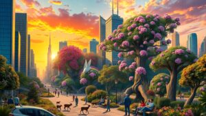 Urban Nature Collage in Sunset – free AI stock image