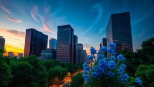 Urban Nature Fusion at Twilight – free AI stock image