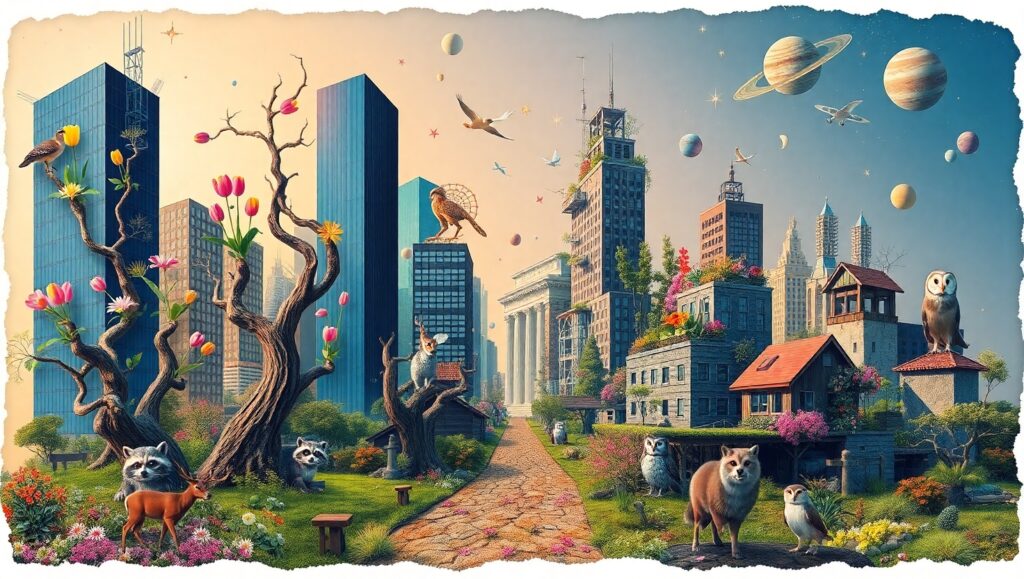 Urban Nature Fusion in Collage Art – free AI stock image