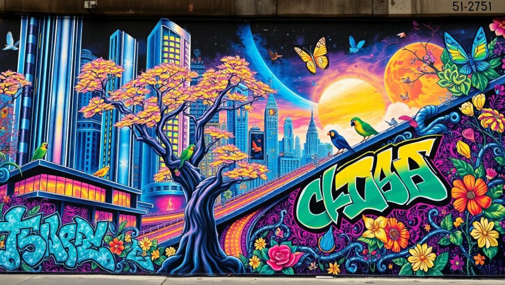 Urban Nature Fusion in Graffiti – free AI stock image