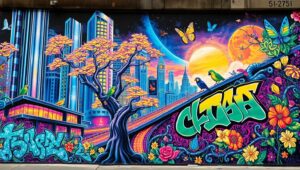 Urban Nature Fusion in Graffiti – free AI stock image