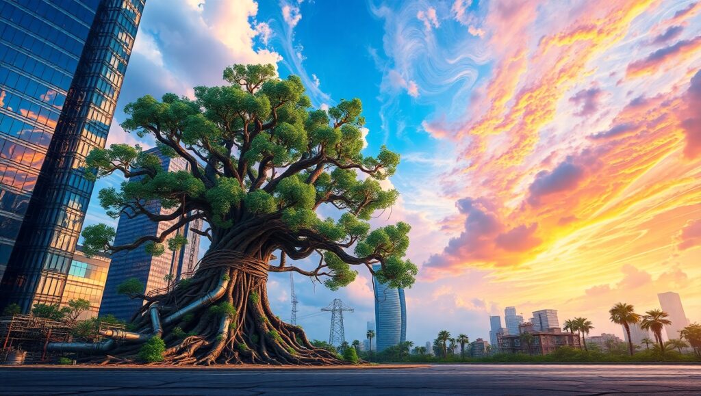 Urban Nature Fusion in Mixed Media – free AI stock image