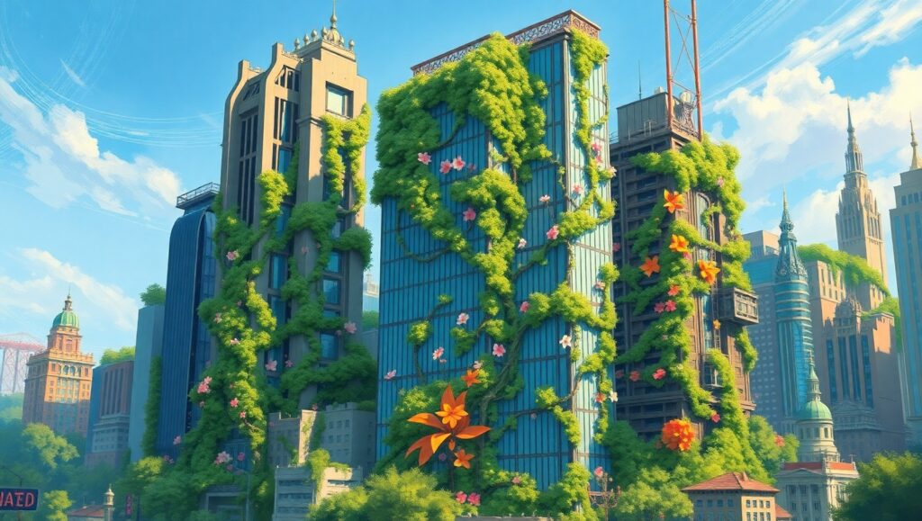 Urban Nature Fusion in Mixed Media l87 – free AI stock image
