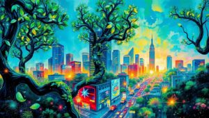 Urban Nature Fusion in Mixed Media T6J – free AI stock image