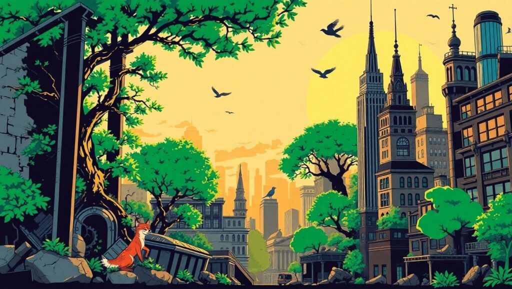 Urban Nature Fusion in Stencil – free AI stock image