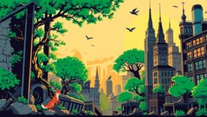 Urban Nature Fusion in Stencil – free AI stock image