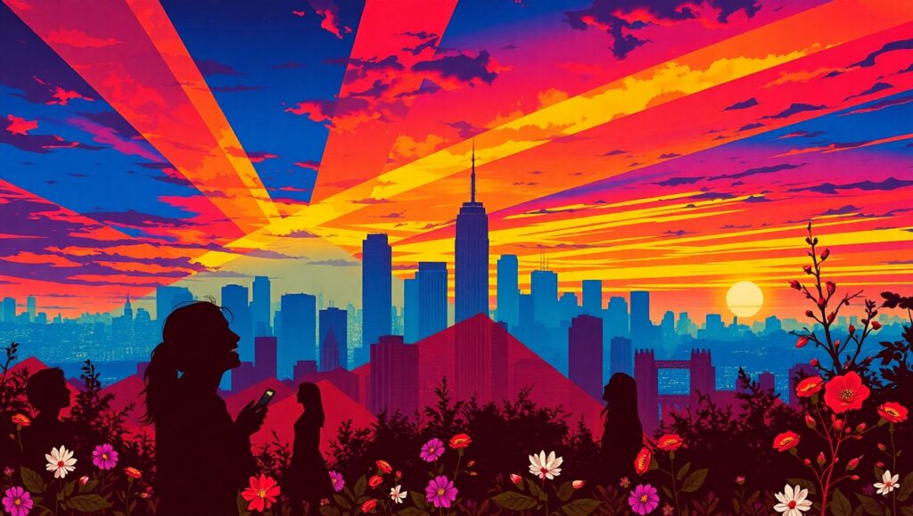 Urban Nature Fusion in Stencil Art – free AI stock image