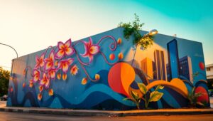 Urban Nature Fusion Mural – free AI stock image