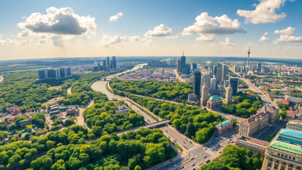 Urban Nature Harmony from Above – free AI stock image